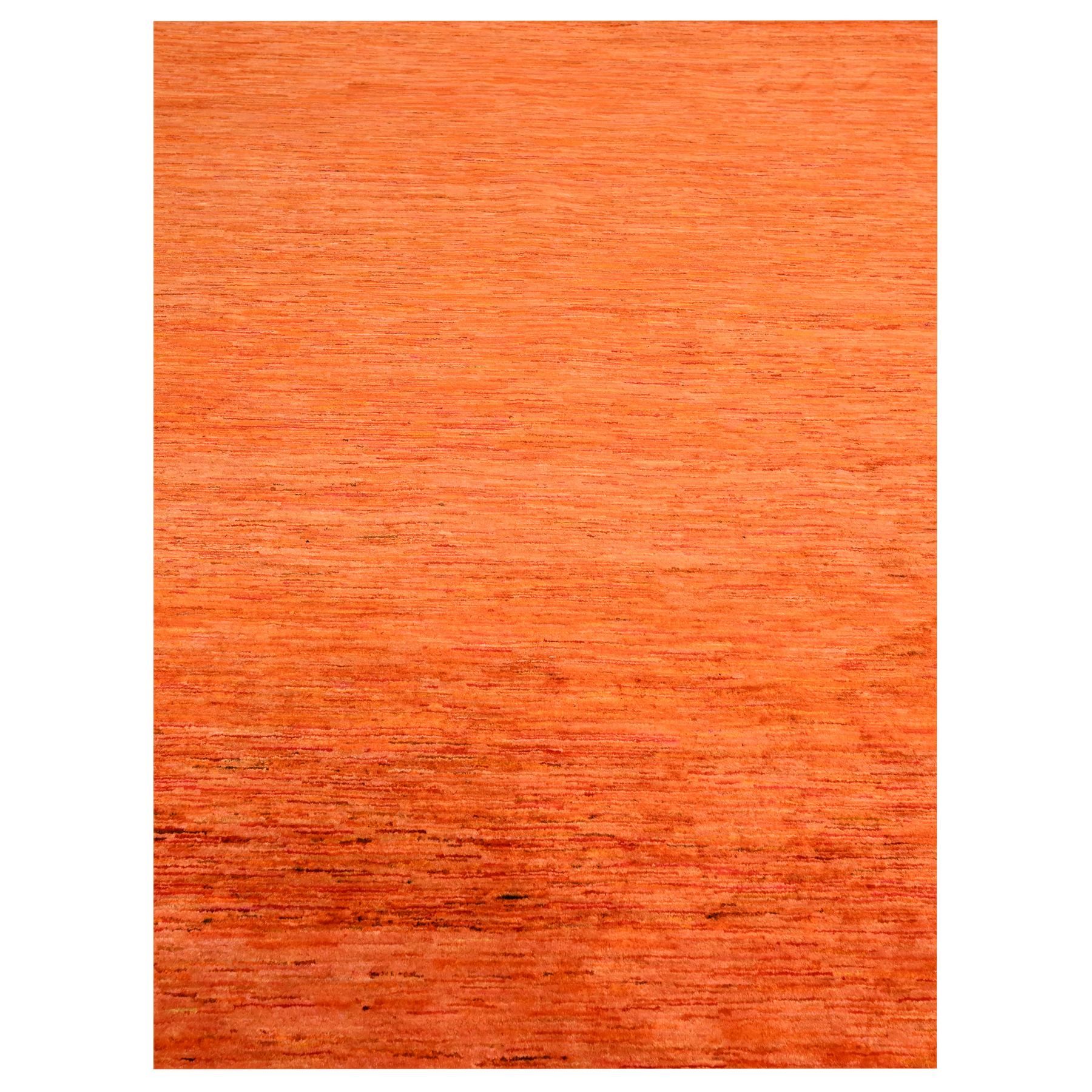 9'x12' Vivid Orange, Soft Pile, Lush and Plush, Hand Knotted, Plain Solid Design, Pure Sari Silk, Oriental Rug